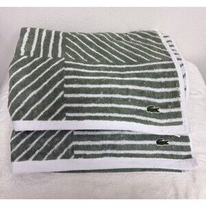 Lacoste Guethary Striped Towel Set Of 2 - Reversible Geometric 100% Cotton